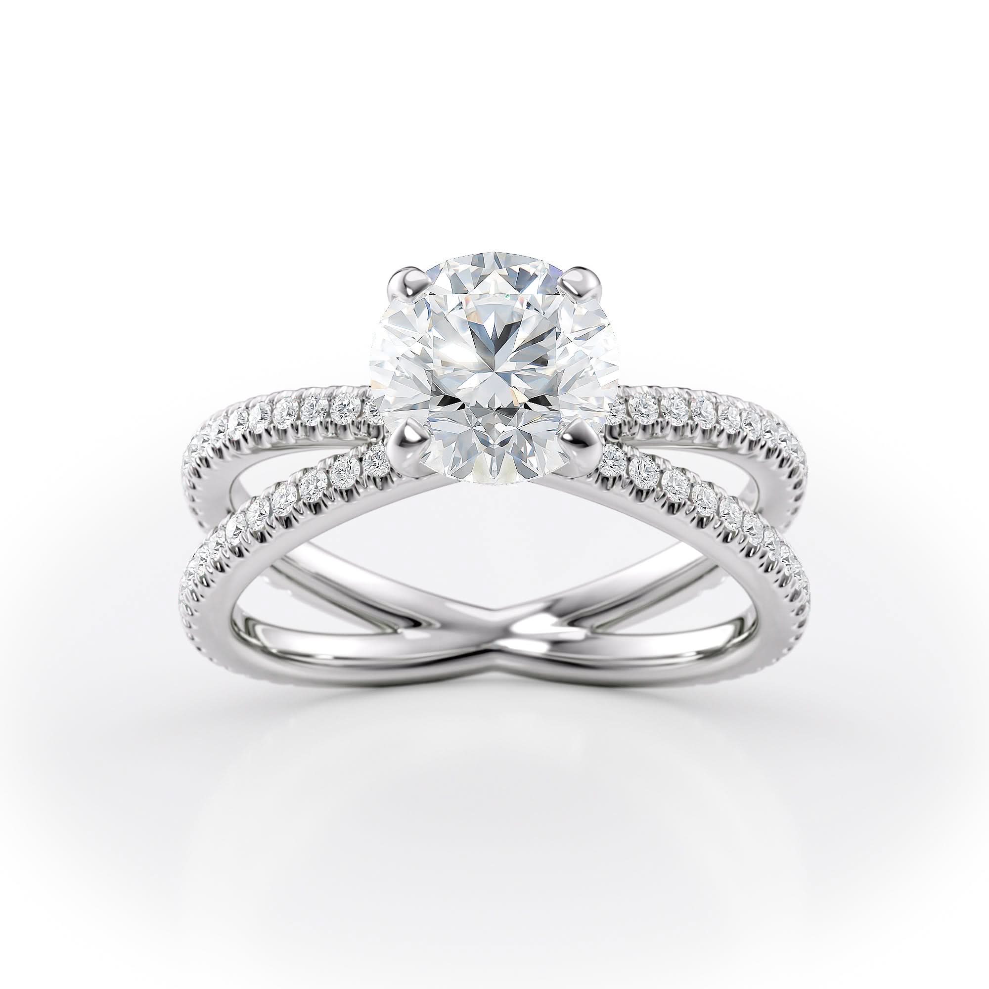 1.5 CT Round Cut Criss-Cross Pave Moissanite Engagement Ring