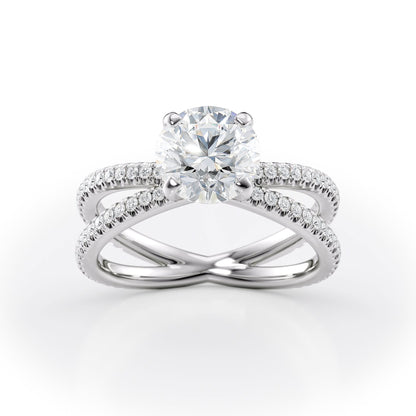 1.5 CT Round Cut Criss-Cross Pave Moissanite Engagement Ring