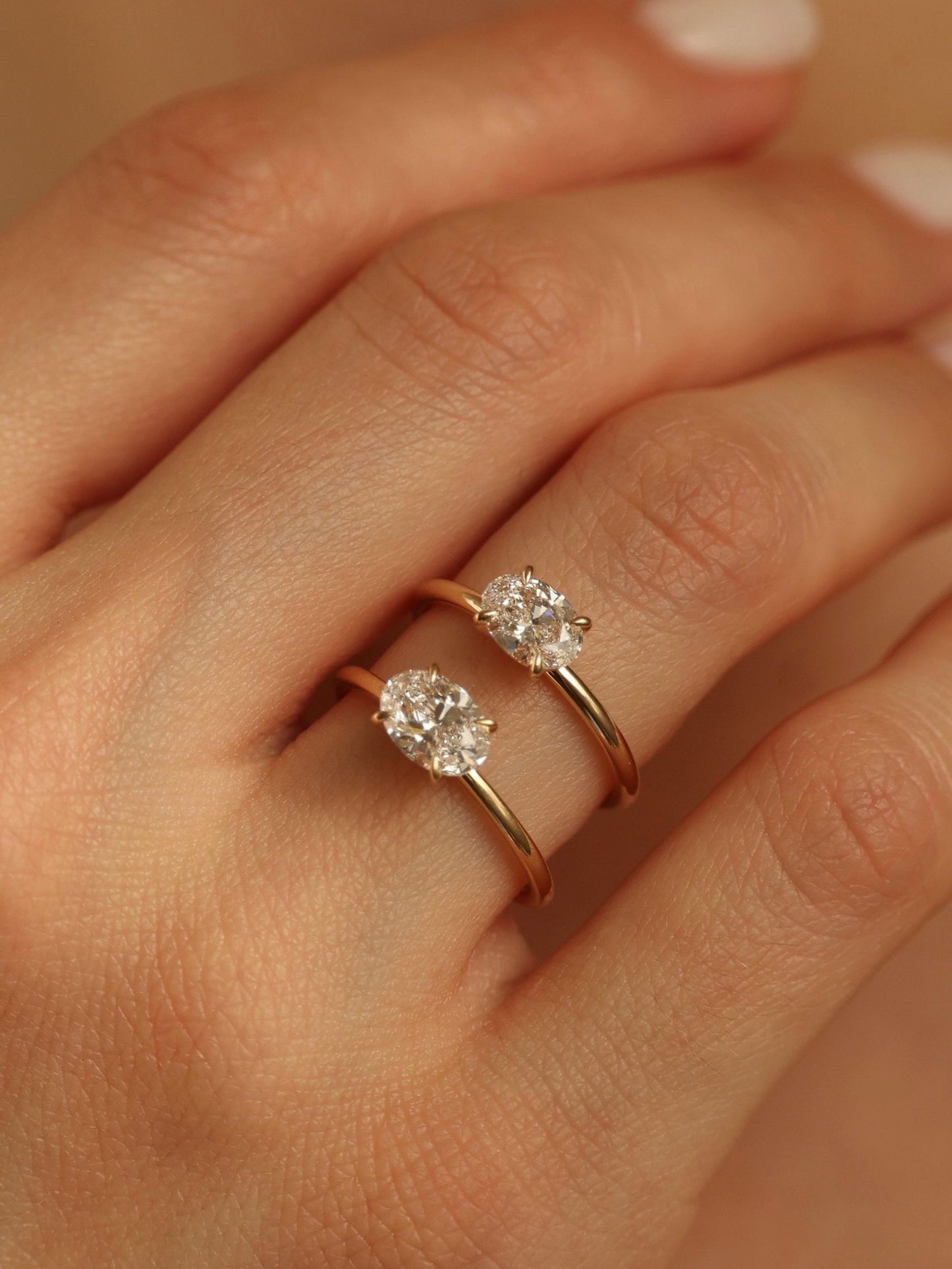 1 CT - 3 CT East-West Oval Cut Lab grown Diamond Solitaire Engagement Ring