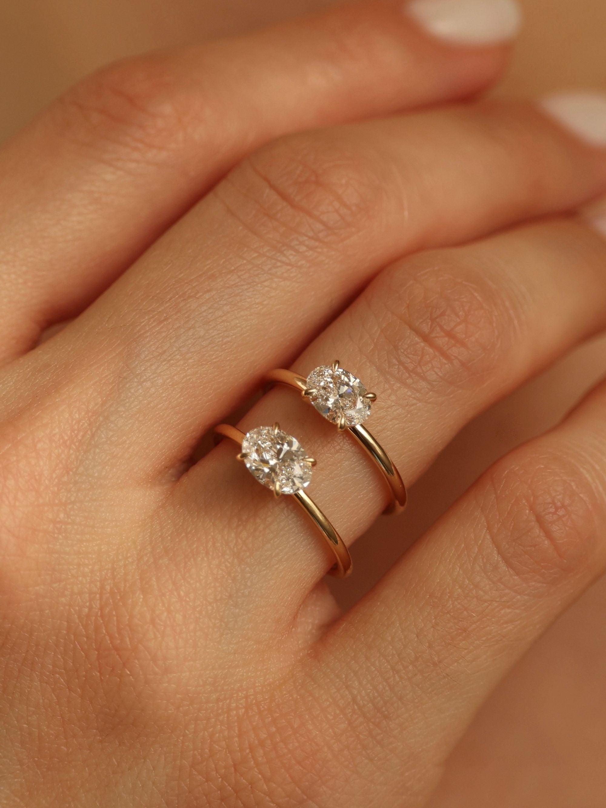 1 CT - 3 CT East-West Oval Cut Lab grown Diamond Solitaire Engagement Ring
