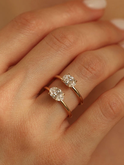 1 CT - 3 CT East-West Oval Cut Lab grown Diamond Solitaire Engagement Ring