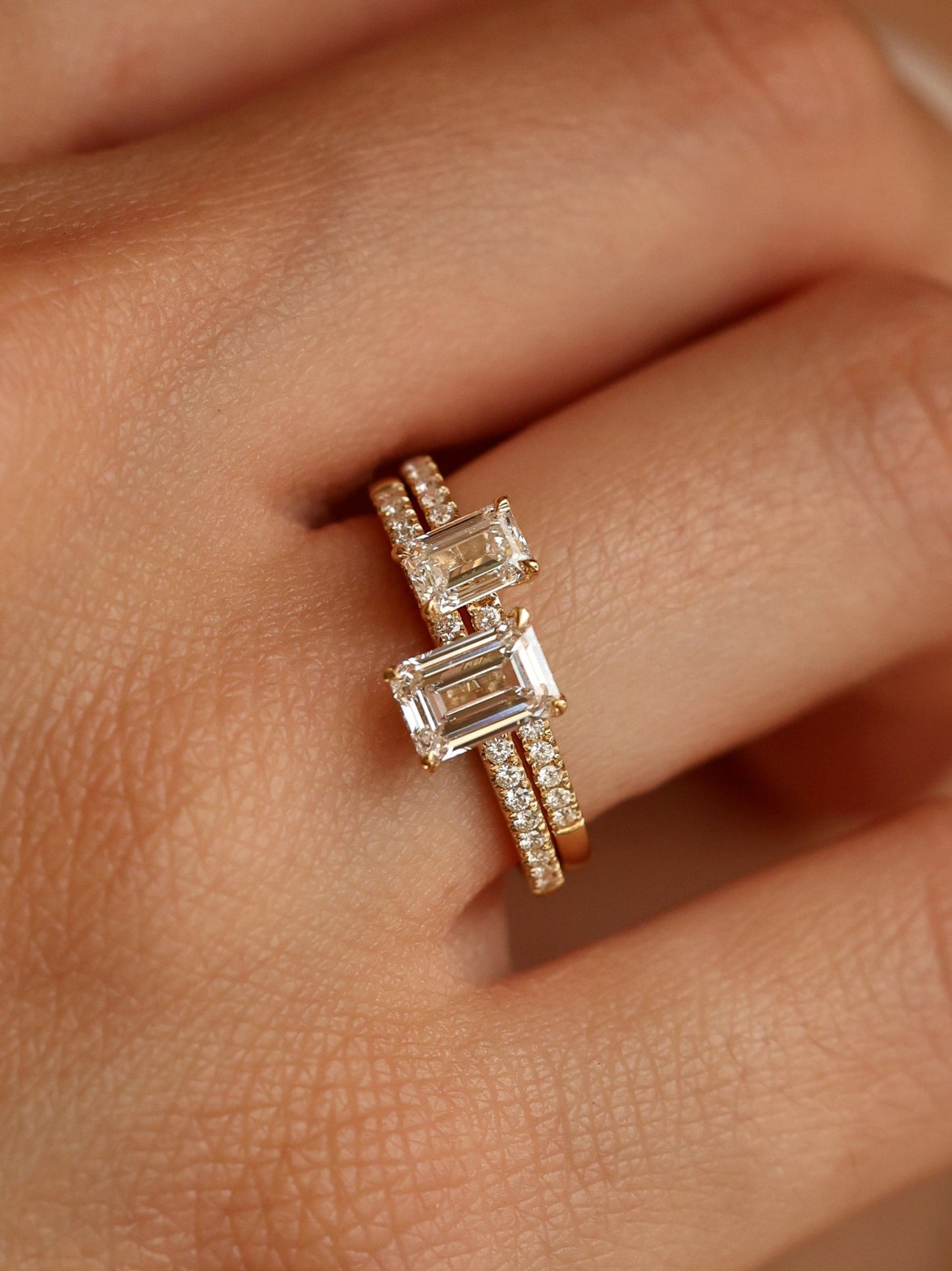 0.9 CT - 2.9 CT Emerald Cut Lab grown Diamond Pave Engagement Ring