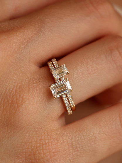 0.9 CT - 2.9 CT Emerald Cut Lab grown Diamond Pave Engagement Ring