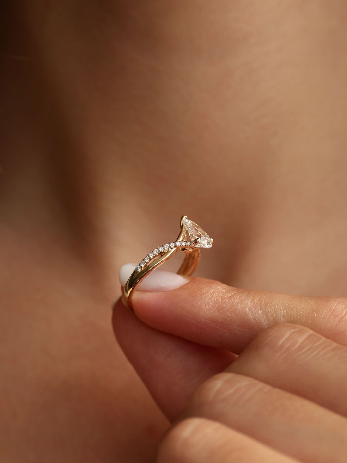 1 CT - 2 CT Pear Cut Lab grown Diamond Twisted Pave Setting Engagement Ring