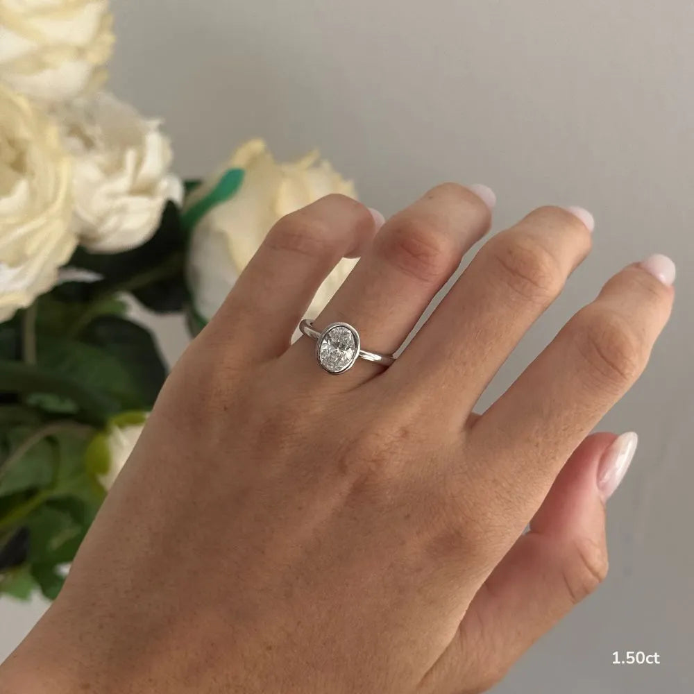 1.5 CT - 2.5 CT Oval Cut Solitaire Bezel Moissanite Engagement Ring