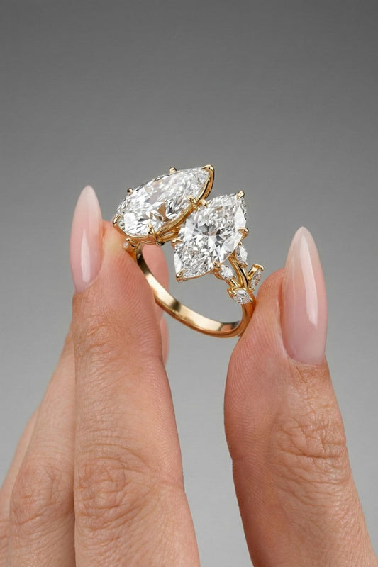 Pear & Marquise Cut Lab grown Diamond Two Stone Nature Inspired Engagement Ring