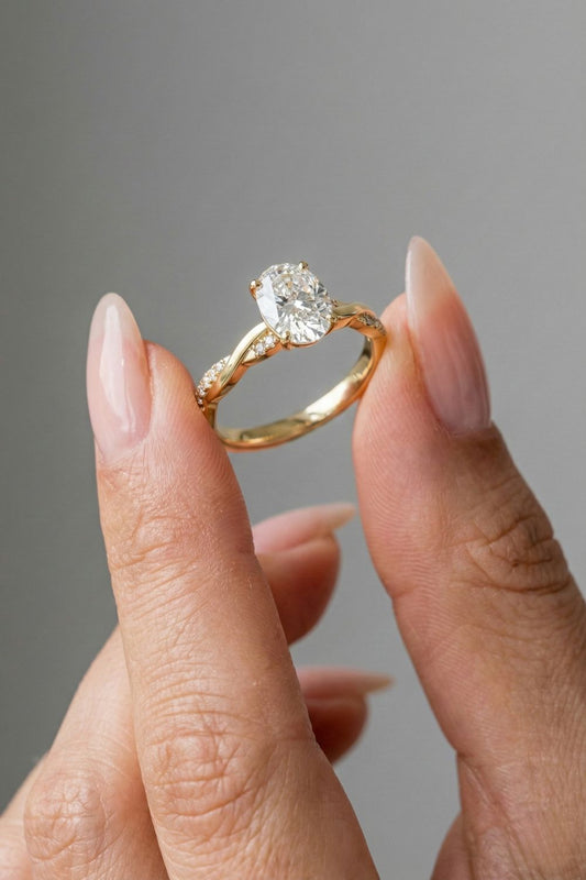 Oval Cut Twisted Pave Moissanite Engagement Ring
