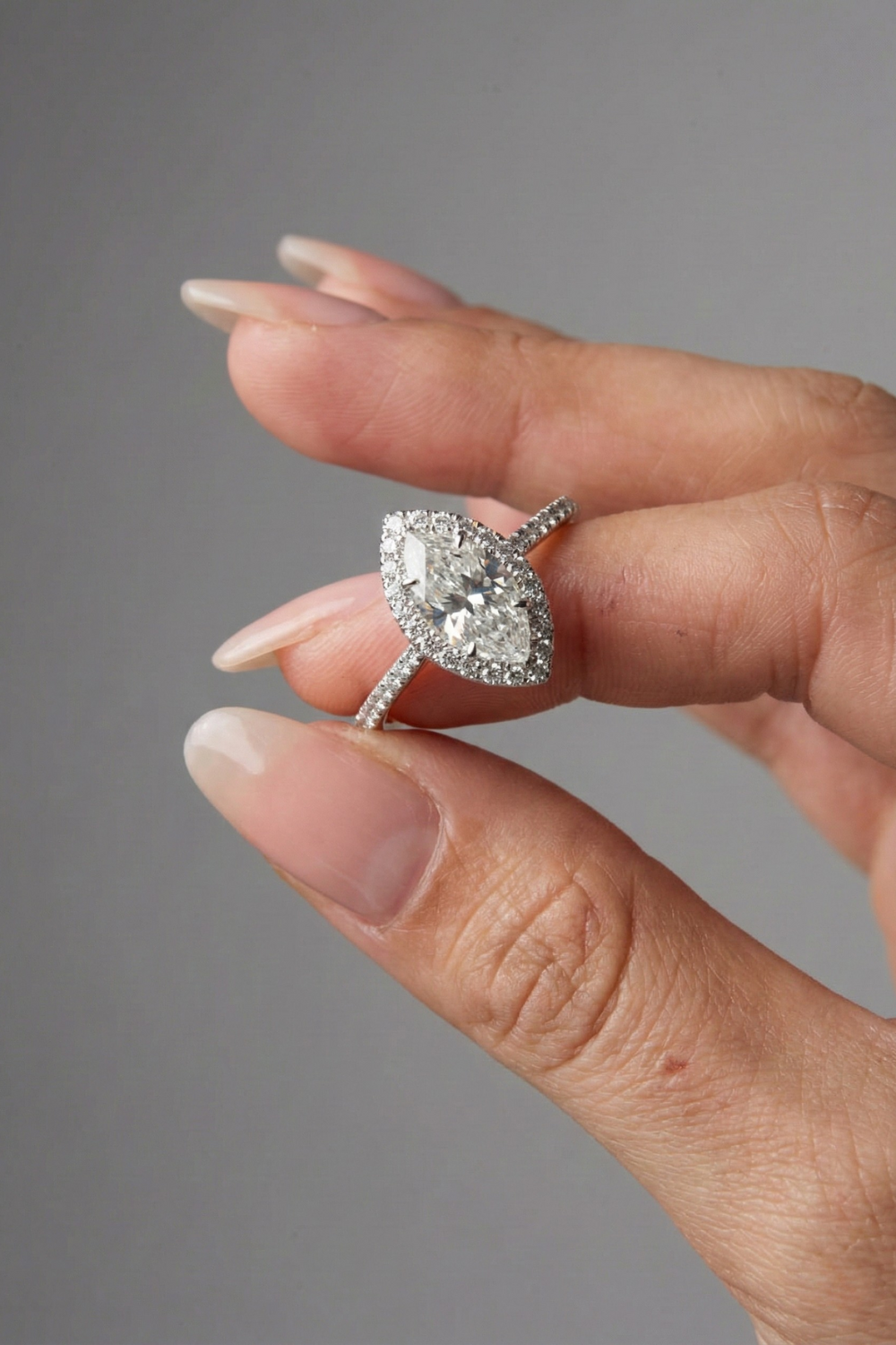 Marquise Cut Halo & Pave Moissanite Engagement Ring