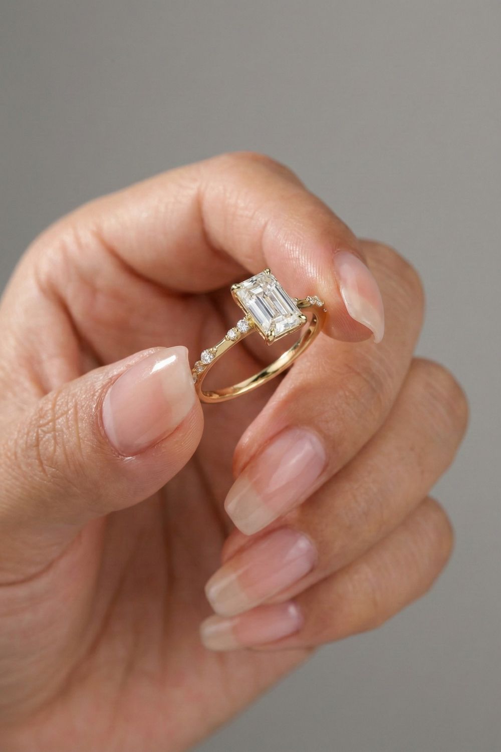 1.01 CT - 3.01 CT Emerald Cut Lab grown Diamond Side Stone Engagement Ring