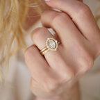 0.7 CT Oval Cut Moissanite Art Deco Mosaic Engagement Ring