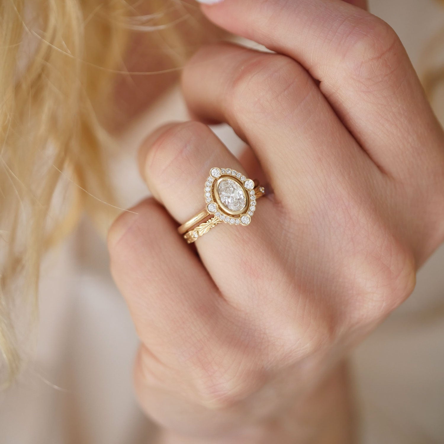 0.7 CT Oval Cut Moissanite Art Deco Mosaic Engagement Ring