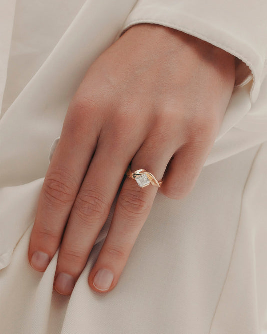 1.53 CT Asscher Cut Lab grown Diamond Sculptural Band Solitaire Engagement Ring