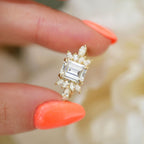 1.5 CT Emerald Cut Moissanite Peacock Style Mosaic Engagement Ring