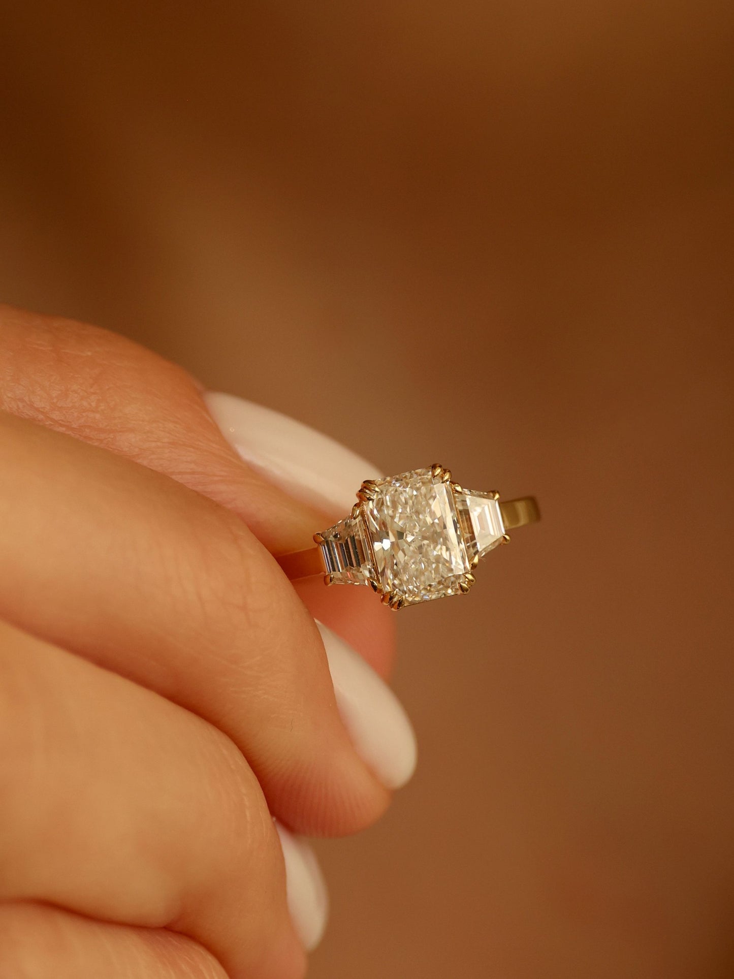 1.5 CT - 3.5 CT Radiant Cut Lab grown Diamond Three Stone Engagement Ring