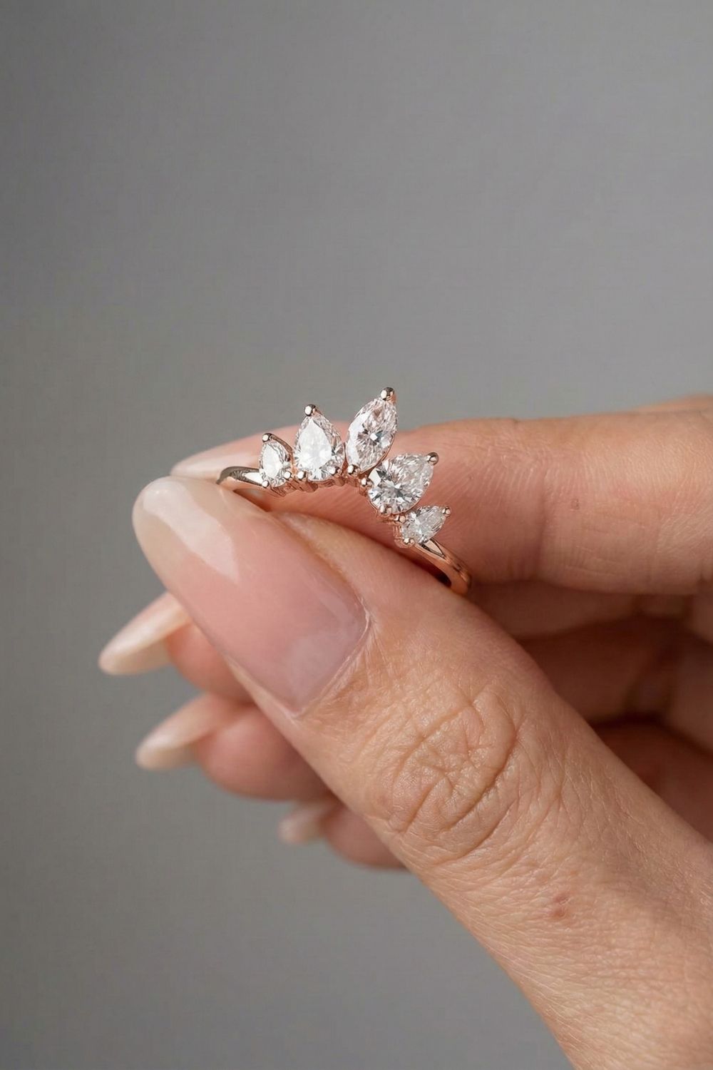 Marquise Moissanite Curved Cluster Wedding Band