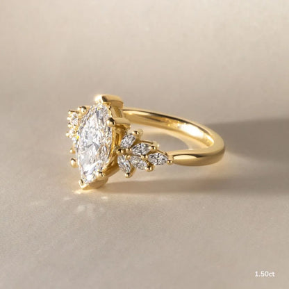 1.5 CT - 2.3 CT Marquise Cut Cluster Moissanite Engagement Ring