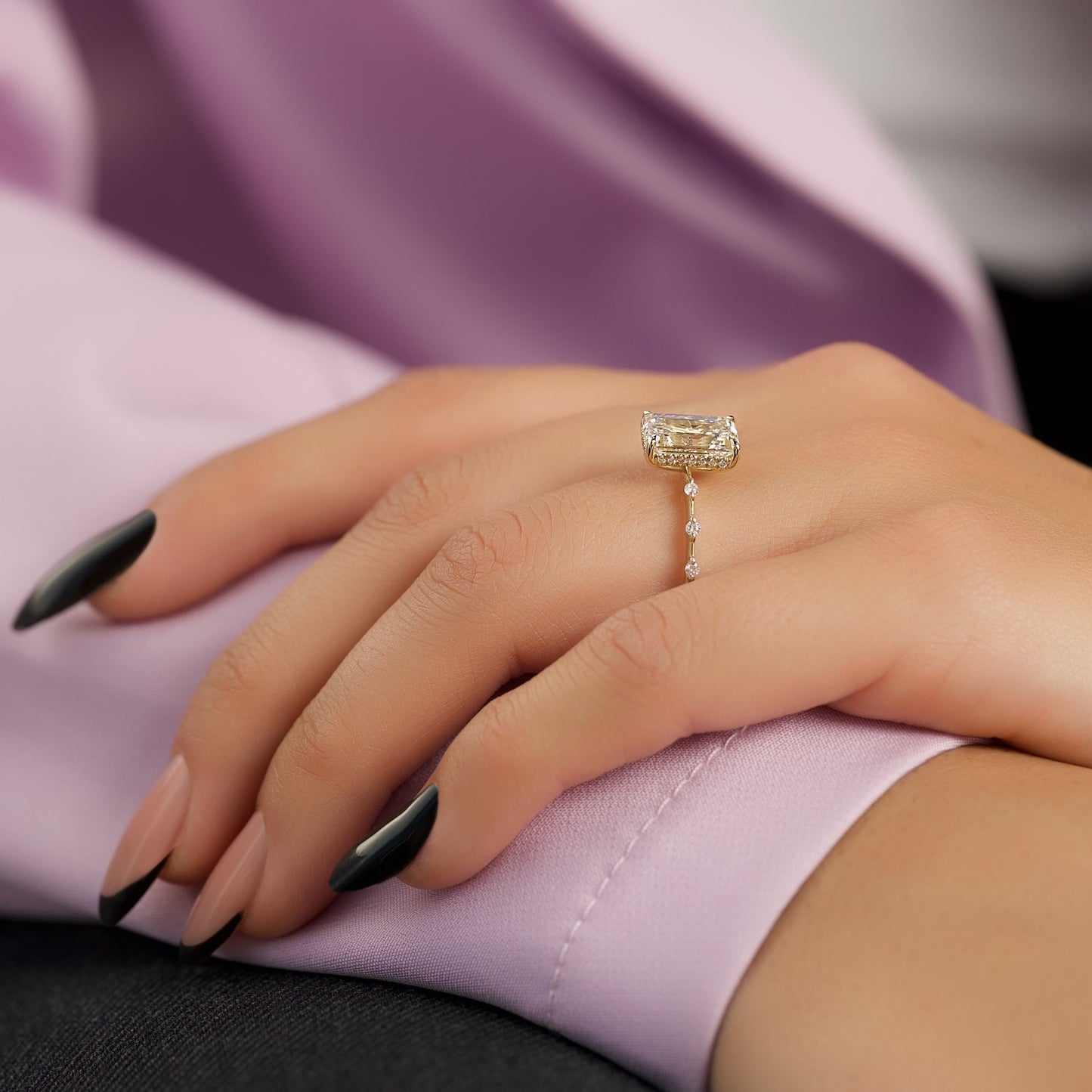 1.5 CT - 3 CT Emerald Cut Hidden Halo Dainty Moissanite Engagement Ring