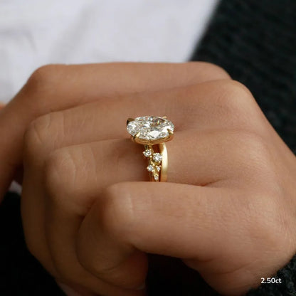 1.3 CT - 2.5 CT Oval Cut Cluster With Chevron Style Band Moissanite Engagement Ring