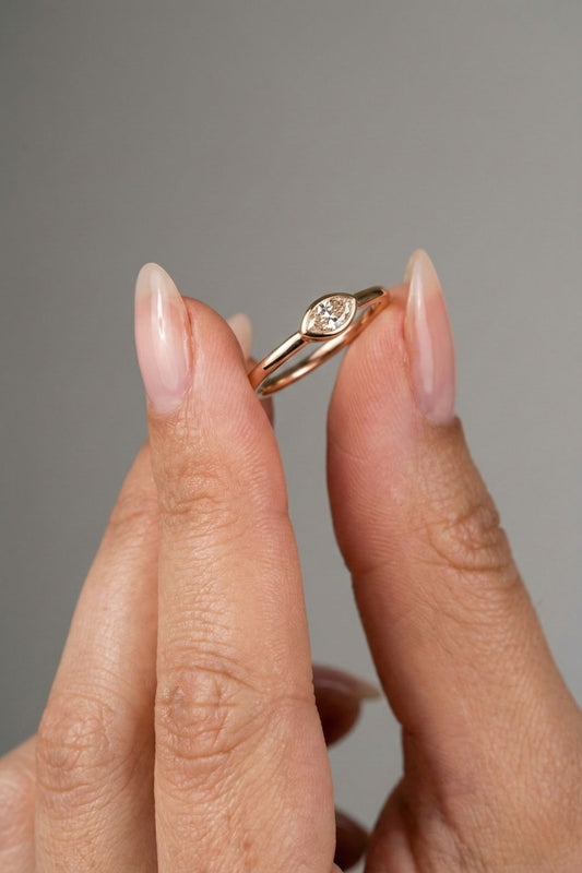 0.08 CT - 2.08 CT Marquise Cut Lab grown Diamond Solitaire Bezel Setting Engagement Ring