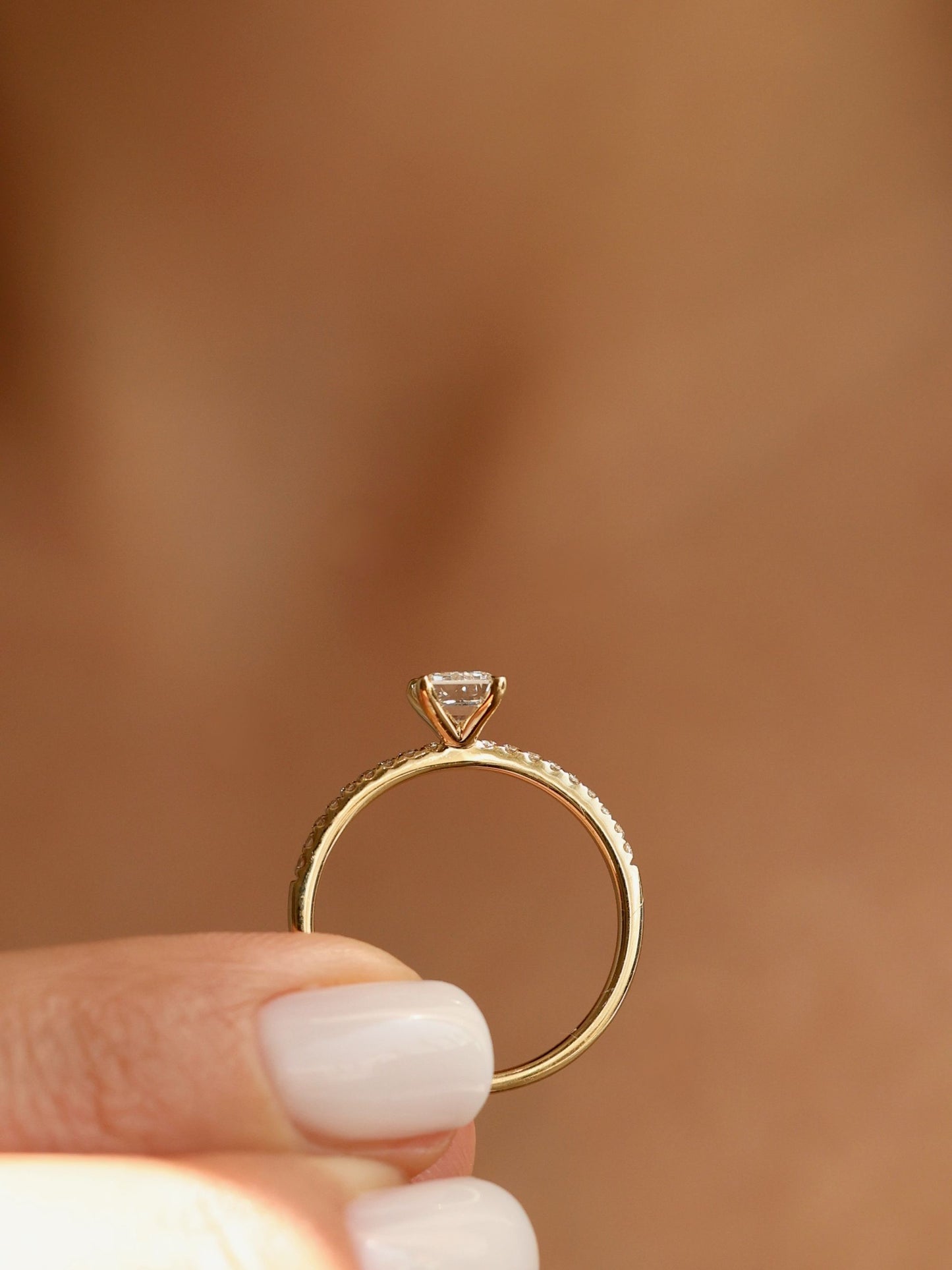 0.9 CT - 2.9 CT Emerald Cut Lab grown Diamond Pave Engagement Ring