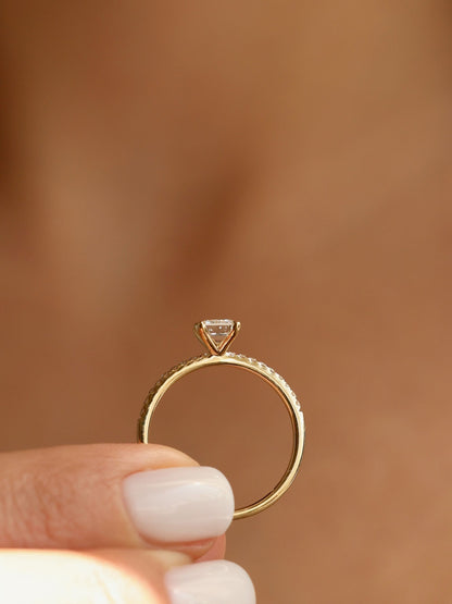 0.9 CT - 2.9 CT Emerald Cut Lab grown Diamond Pave Engagement Ring