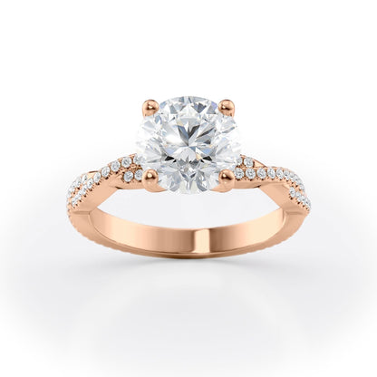 2 CT Round Cut Twisted Pave Moissanite Engagement Ring