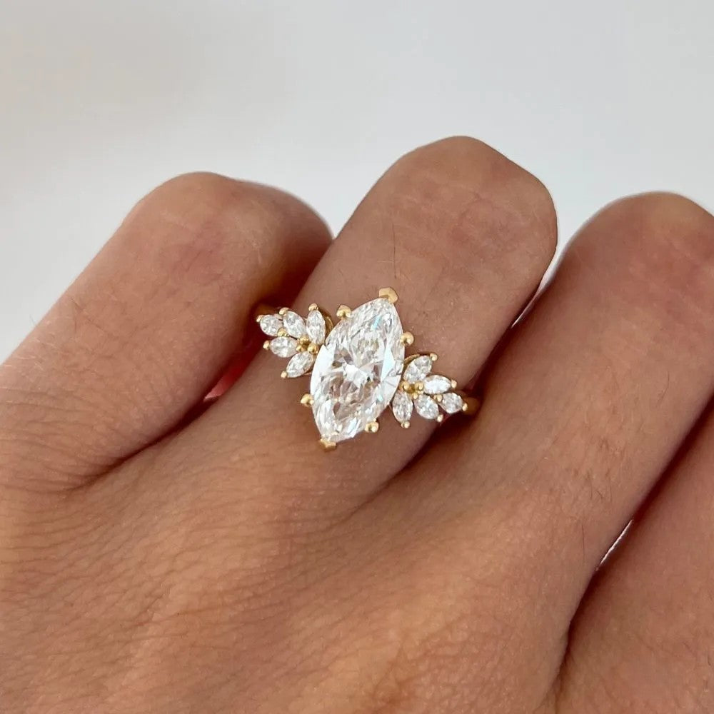 1.5 CT - 2.3 CT Marquise Cut Cluster Moissanite Engagement Ring