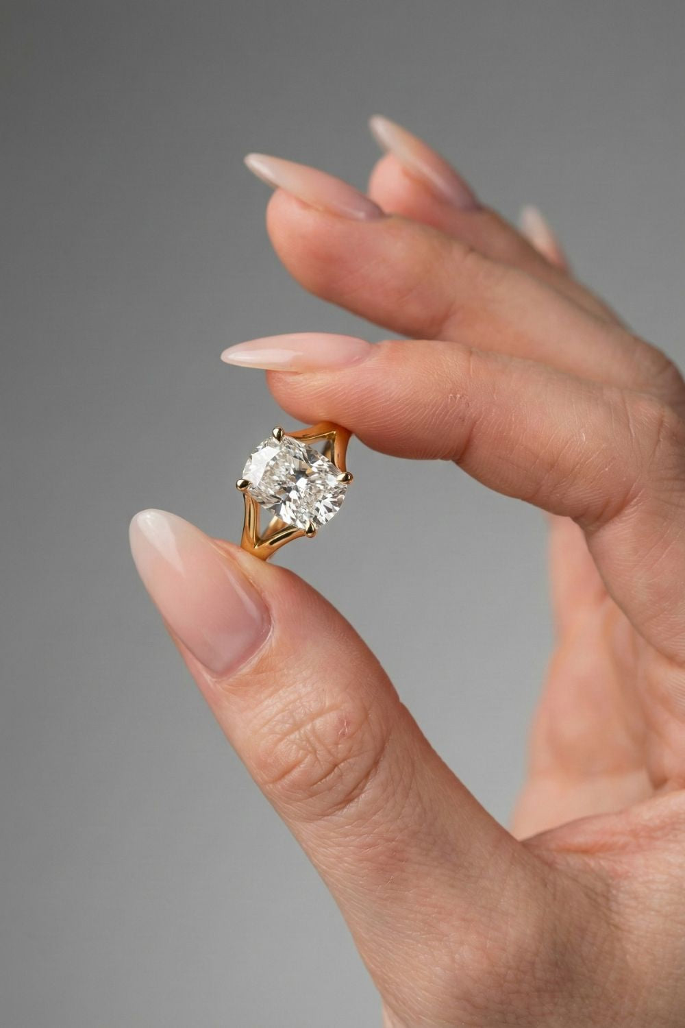 Elongated Cushion Cut Lab grown Diamond Split Shank Engagement Ring