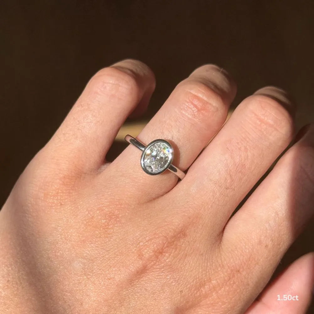 1.5 CT - 2.5 CT Oval Cut Solitaire Bezel Moissanite Engagement Ring