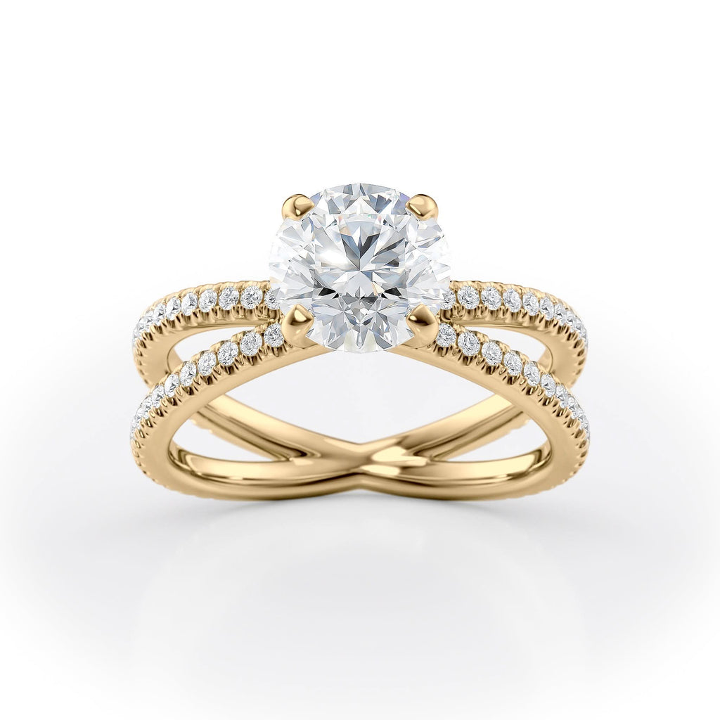 1.5 CT Round Cut Criss-Cross Pave Moissanite Engagement Ring