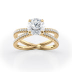 1.5 CT Round Cut Criss-Cross Pave Moissanite Engagement Ring