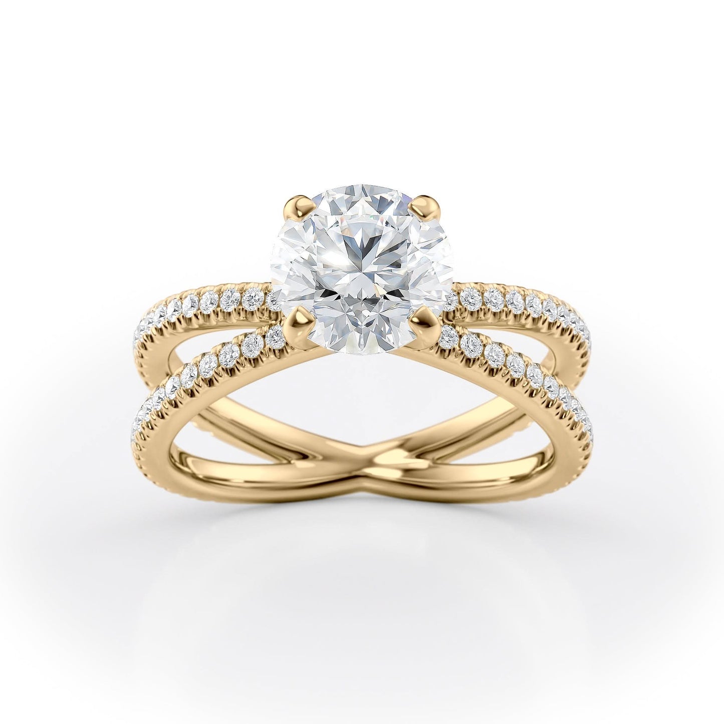 1.5 CT Round Cut Criss-Cross Pave Moissanite Engagement Ring