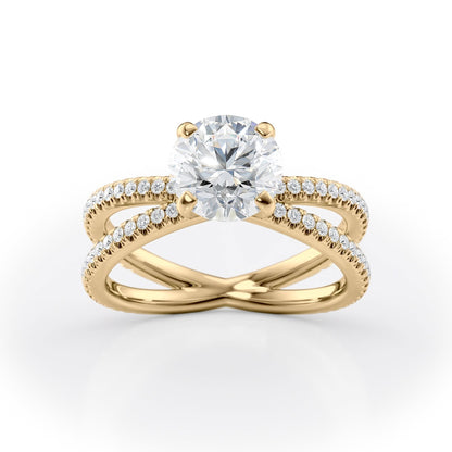 1.5 CT Round Cut Criss-Cross Pave Moissanite Engagement Ring