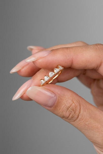 Half Moon CVD Diamond Shared Prong Pave Wedding Band