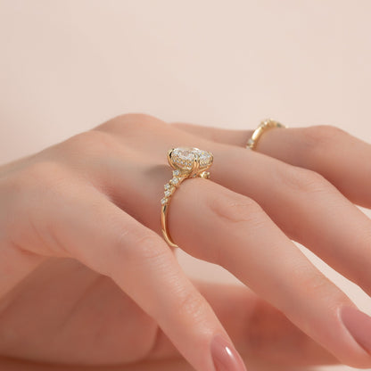 2 CT - 2.5 CT Elongated Cushion Cut Cluster Moissanite Engagement Ring