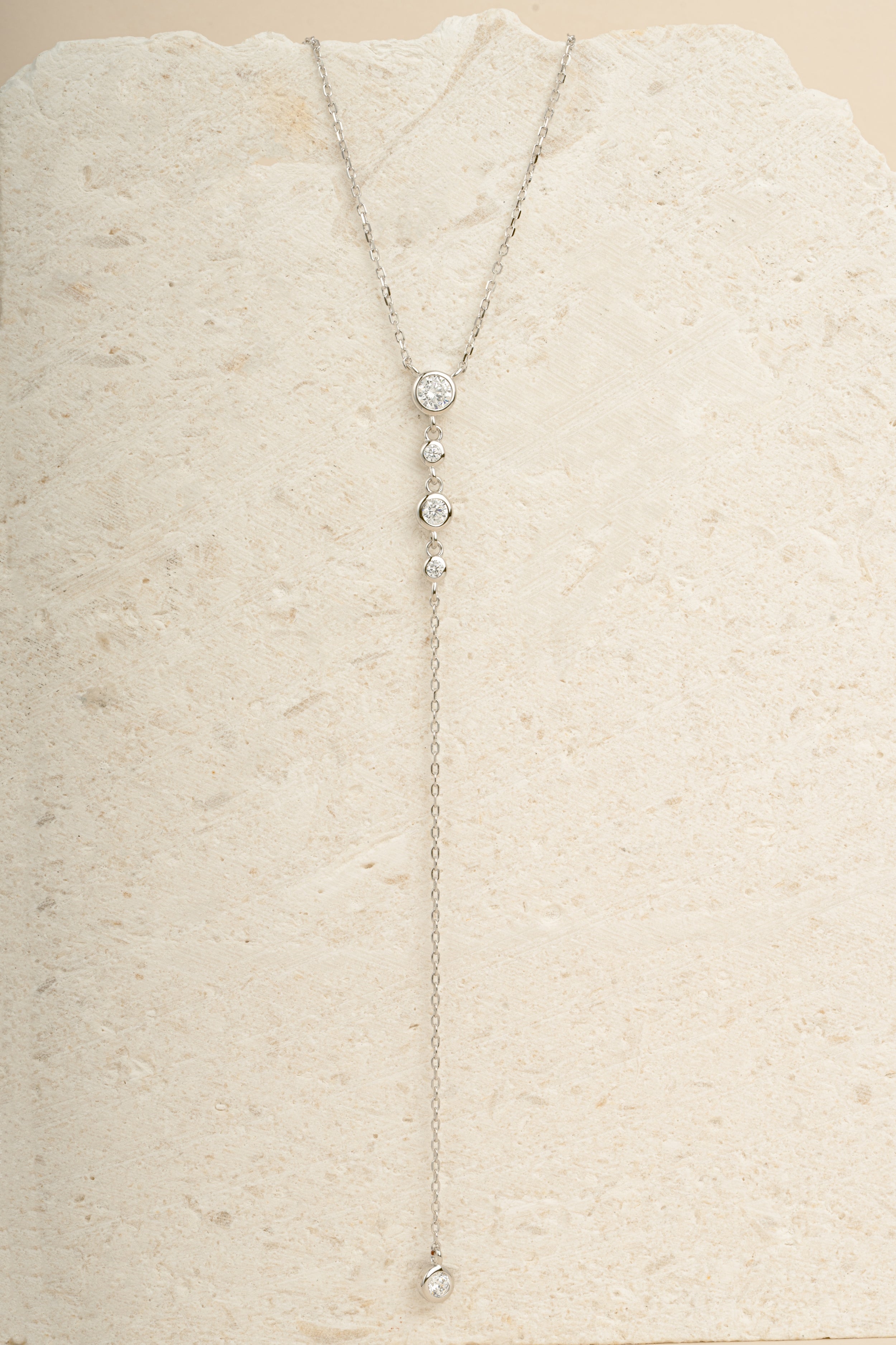0.3 CT Round Moissanite Diamond Bezel Lariat Necklace