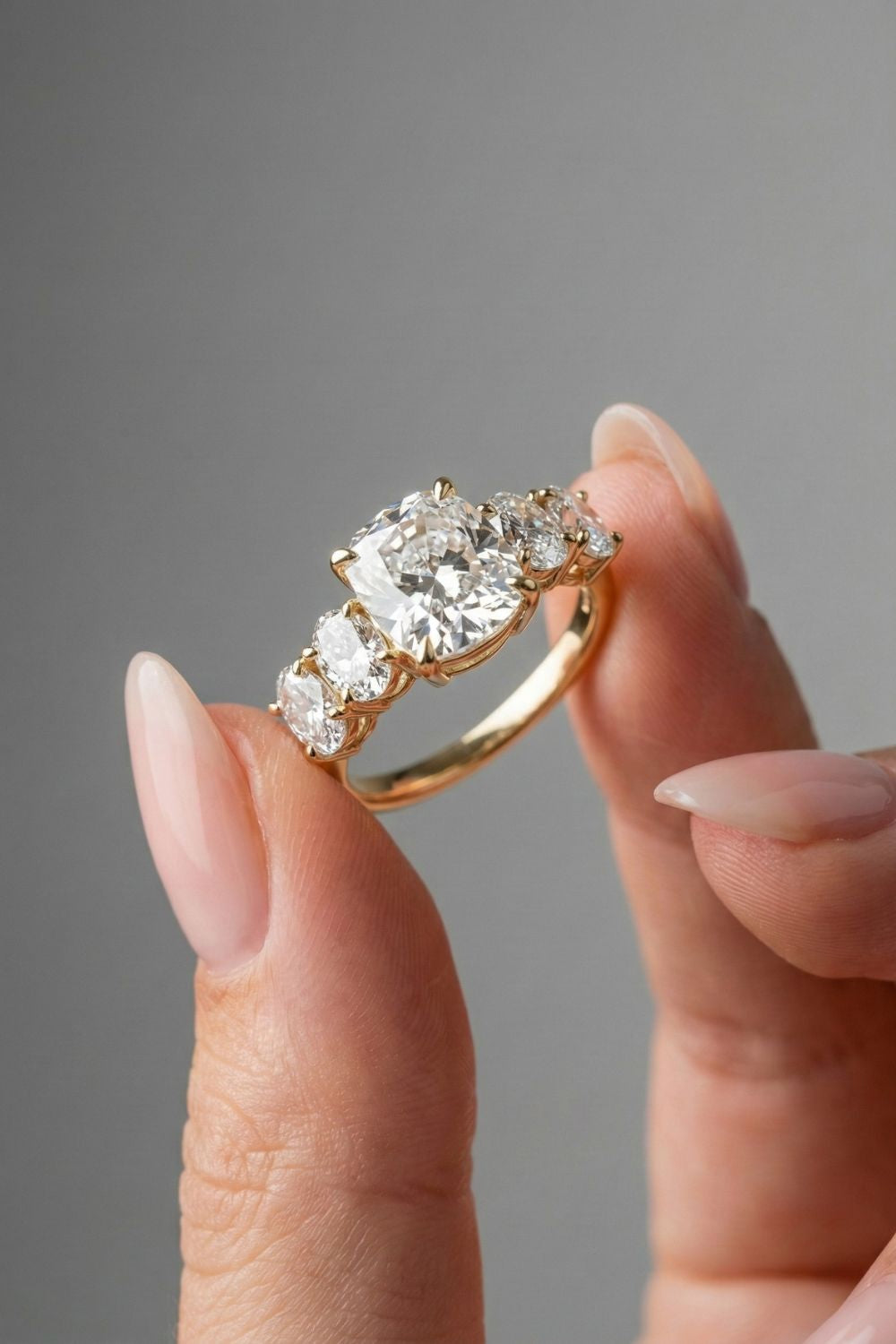 2 CT - 3 CT Elongated Cushion Cut Lab grown Diamond Five Stone Engagement Ring