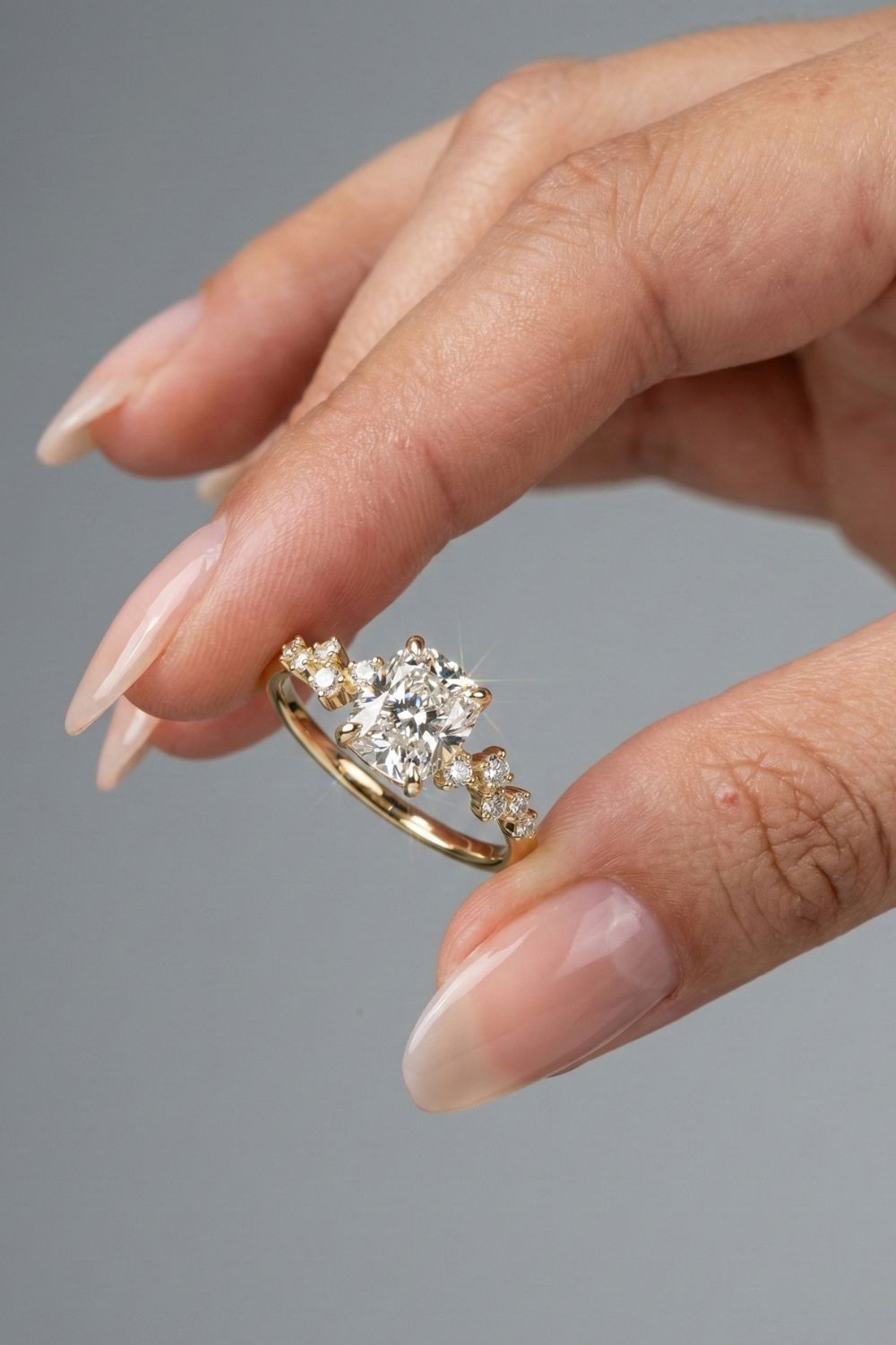 Elongated Cushion Cut Cluster Moissanite Engagement Ring