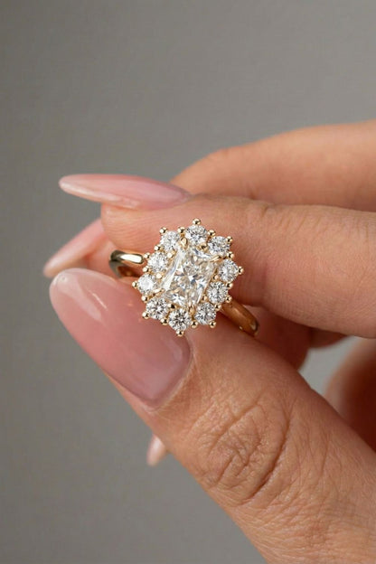 Radiant Cut Halo Moissanite Engagement Ring