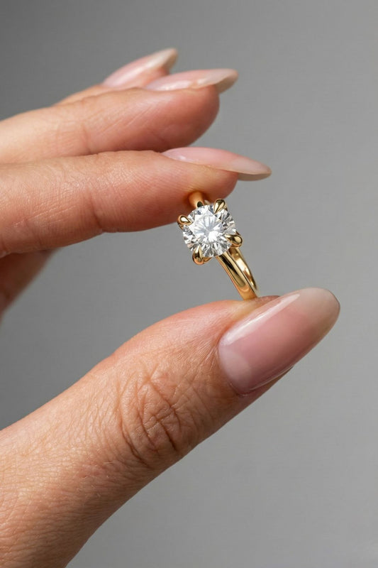 Round Cut Solitaire Style Moissanite Engagement Ring