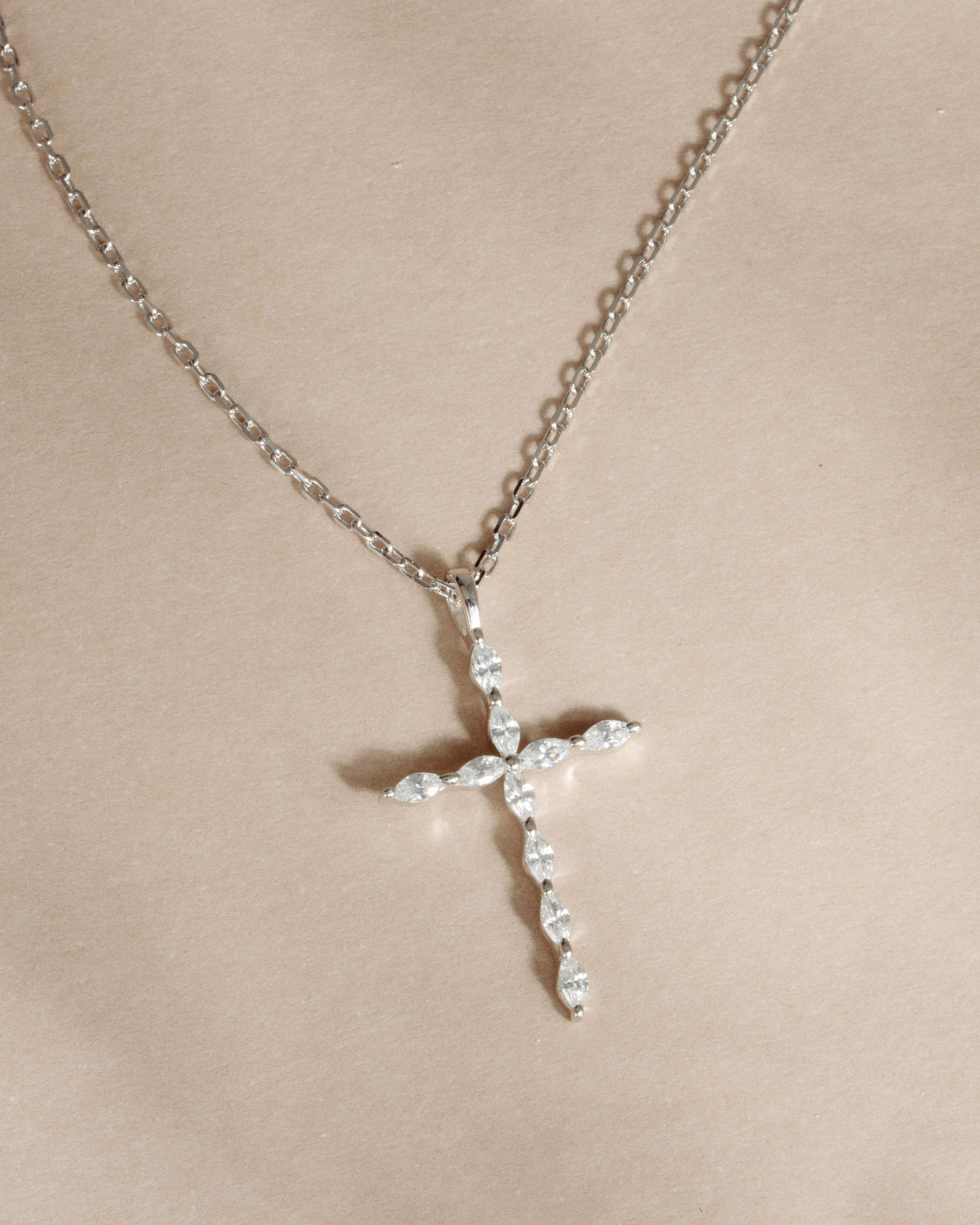 0.3 TCW Marquise Moissanite Diamond Cross Pendant Necklace