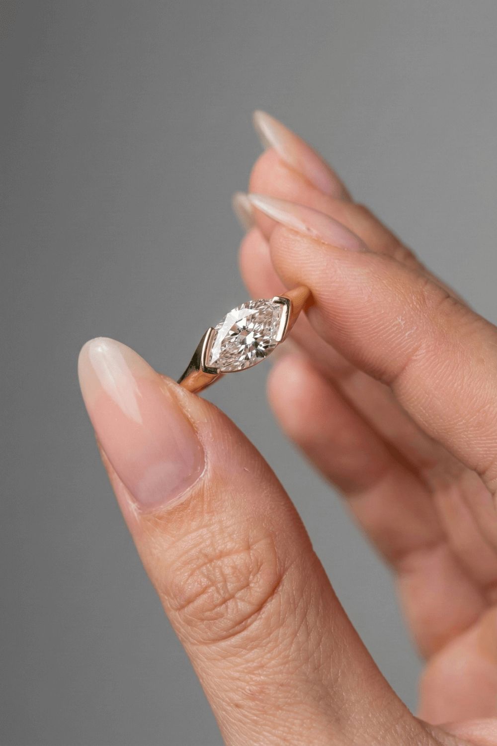 Marquise Cut Half Bezel Solitaire Moissanite Engagement Ring