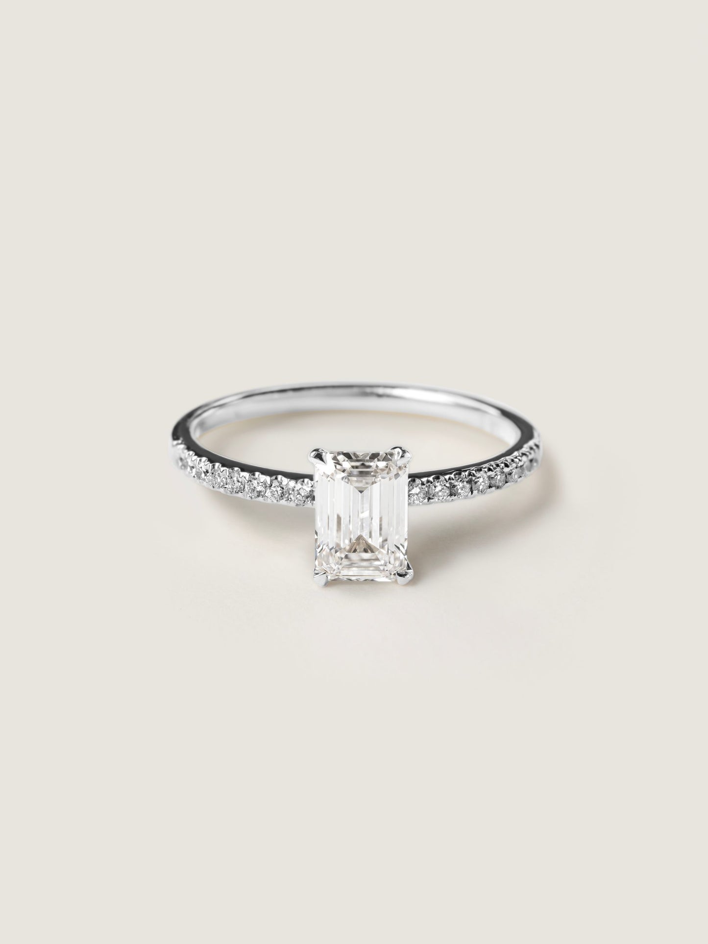0.9 CT - 2.9 CT Emerald Cut Lab grown Diamond Pave Engagement Ring