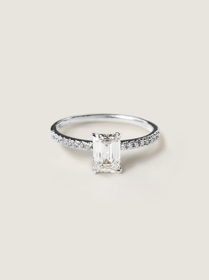 0.9 CT - 2.9 CT Emerald Cut Lab grown Diamond Pave Engagement Ring