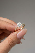 Round Cut Hidden Halo Pave Moissanite Engagement Ring
