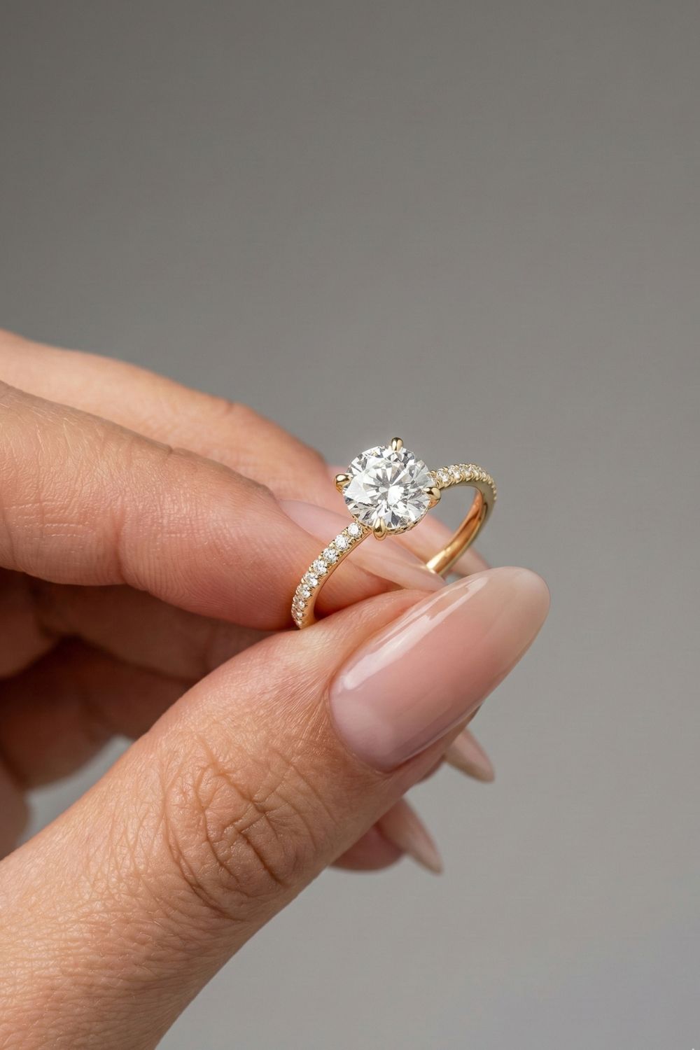 Round Cut Hidden Halo Pave Moissanite Engagement Ring