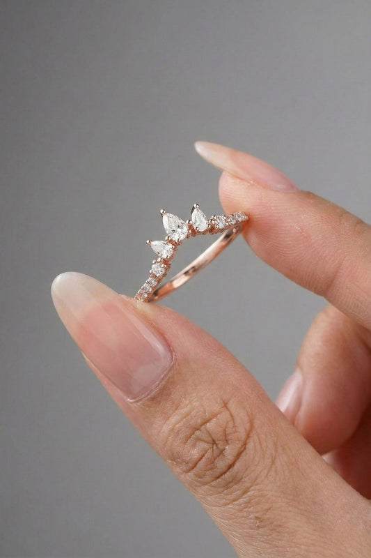 Pear Moissanite Curved Pave Stacking Wedding Band