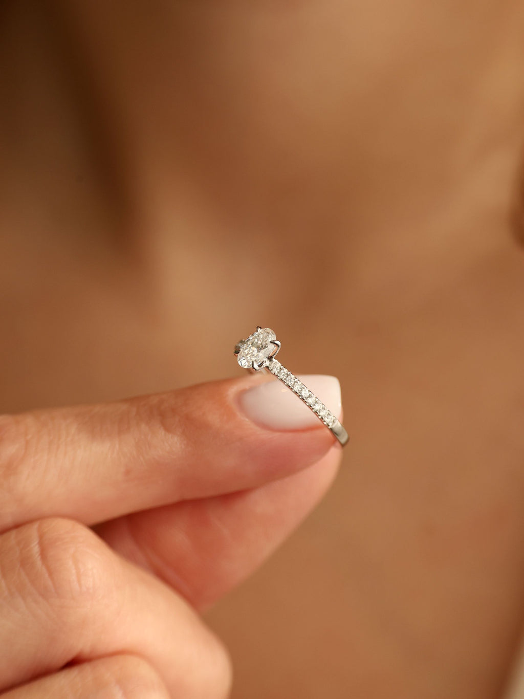 0.5 CT - 2.5 CT Oval Cut Lab grown Diamond Pave Engagement Ring