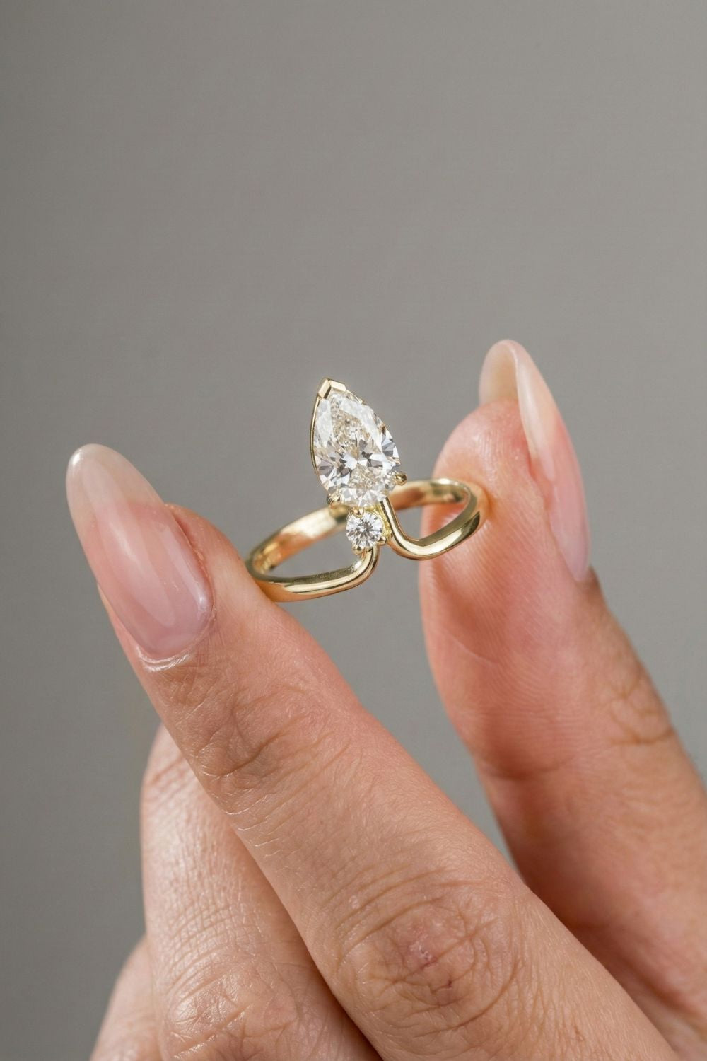 1.06 CT - 3.06 CT Pear Cut Lab grown Diamond Side Stone Unique Engagement Ring