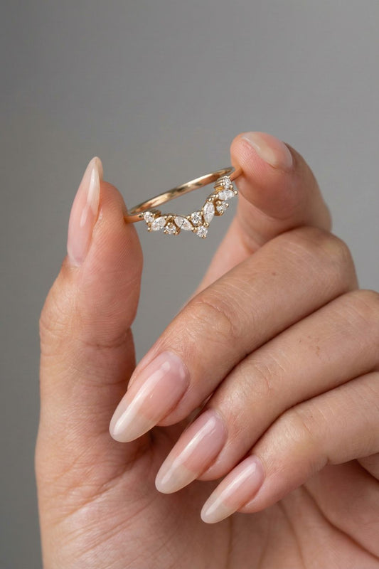 Marquise & Round Moissanite V-Shape Cluster Wedding Band